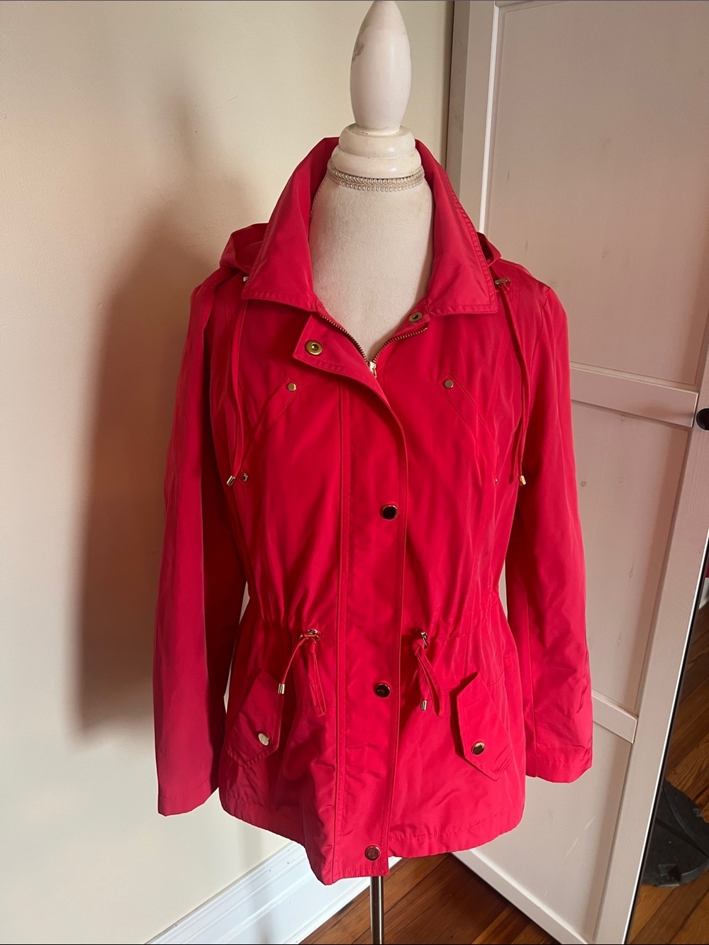 Charter Club Bright Pink Hooded Utility Jacket – Water Resistant Rain Coat Small - Picture 3 of 10